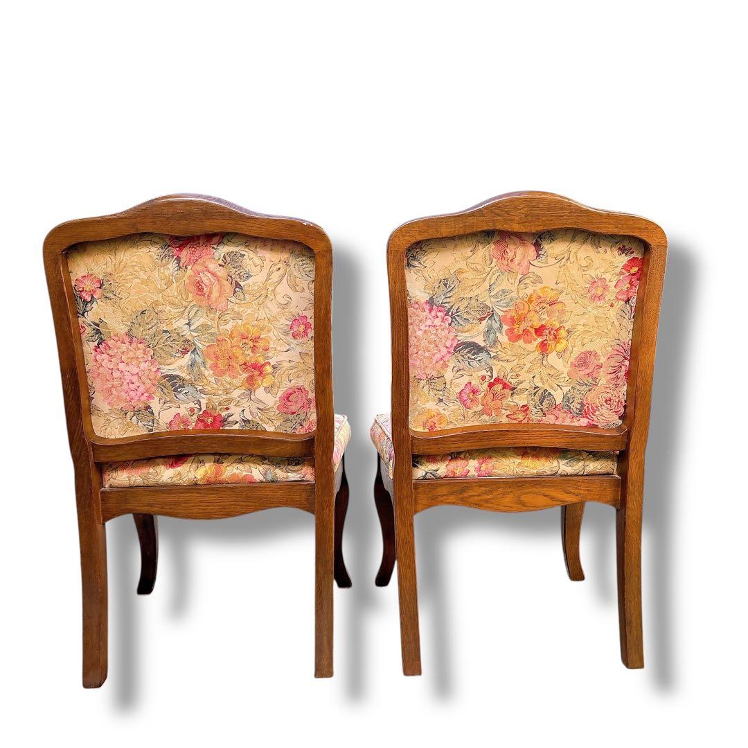 アンティーク 猫脚風 2脚セット 木製 花柄 チェア 店舗什器 ブラウン