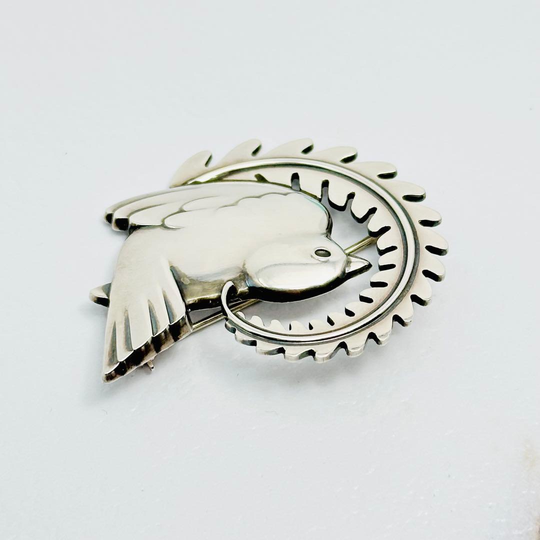 美品　  309 シルバーブローチ　バード　鳥　リーフ　葉