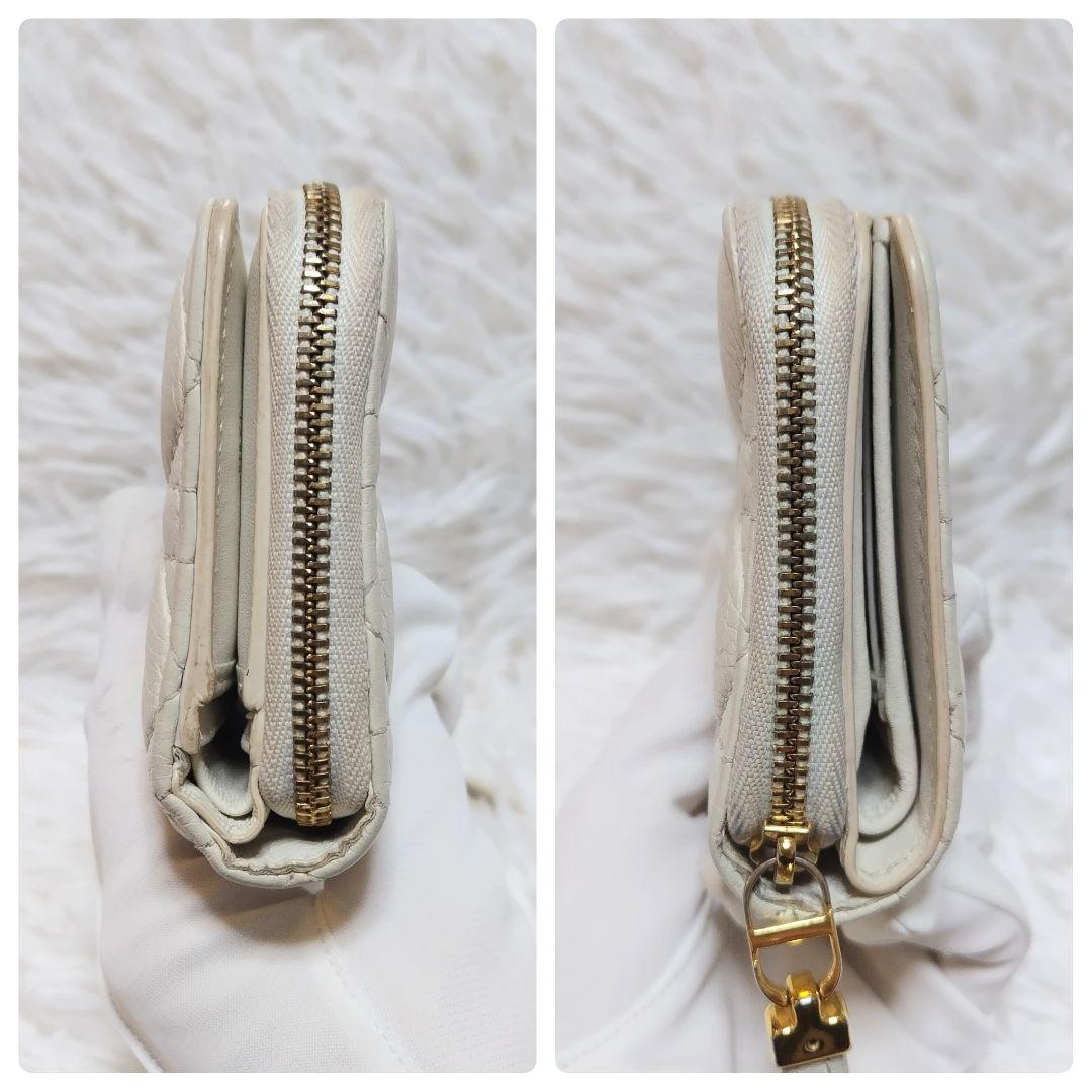 美品✨ディオール◇カロ二つ折り財布　カナージュキルティングゴールド金具ホワイト