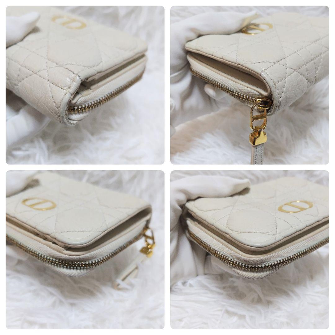 美品✨ディオール◇カロ二つ折り財布　カナージュキルティングゴールド金具ホワイト