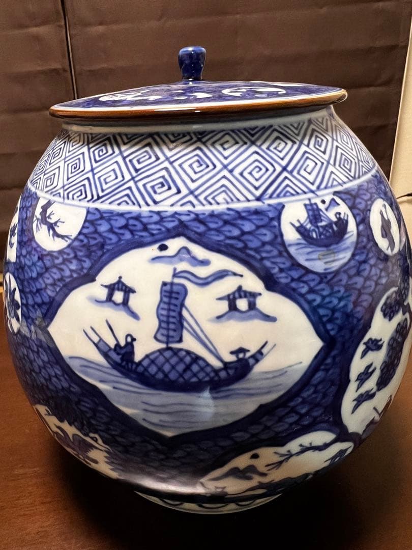 喜泉　橋本喜泉　茶道具　水指　染付　山水　芋頭　箱有り