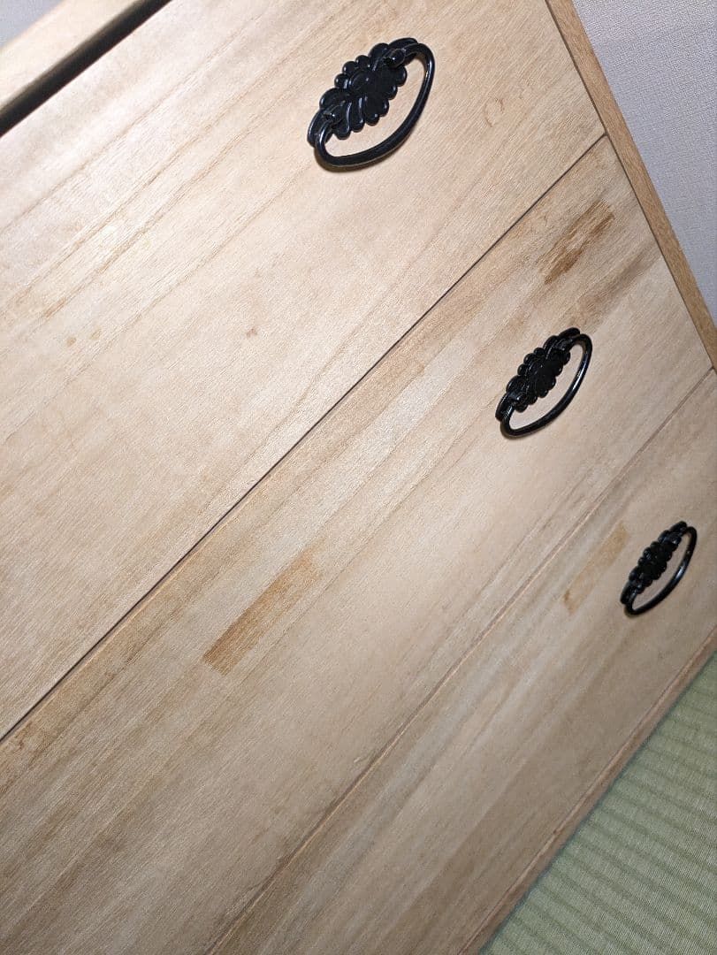 天然木桐箪笥　3段　桐タンス　マーゼルン 側面取っ手付き