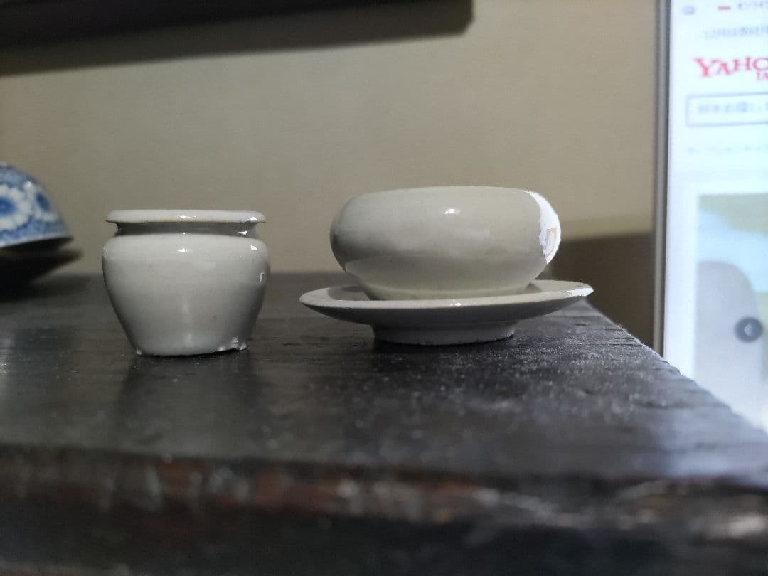 李朝　初期　白磁　祭器・化粧道具　３点（小皿・盃・小壷）官窯作か？無傷完品！