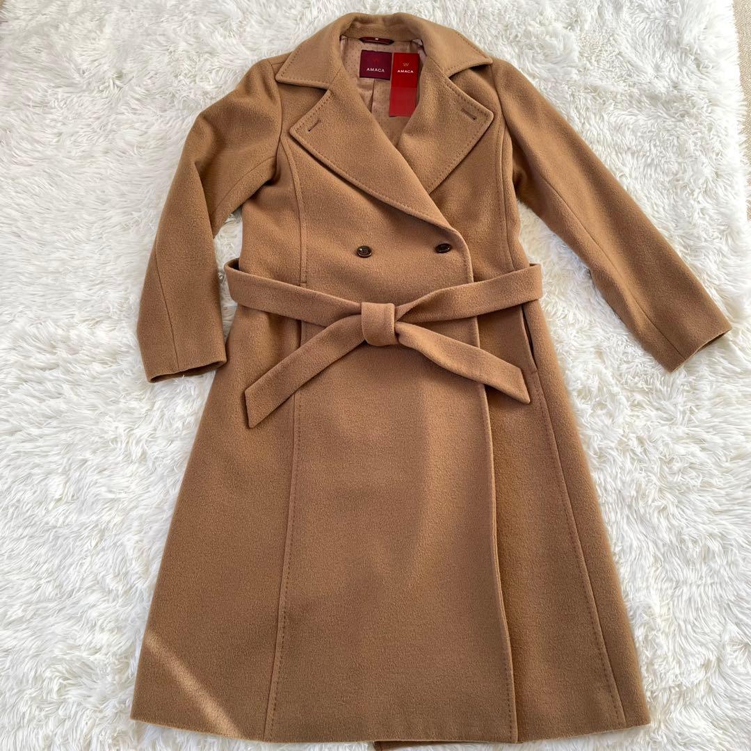 美品　AMACA コート　カシミヤ混　キャメル　チェスターコート　36
