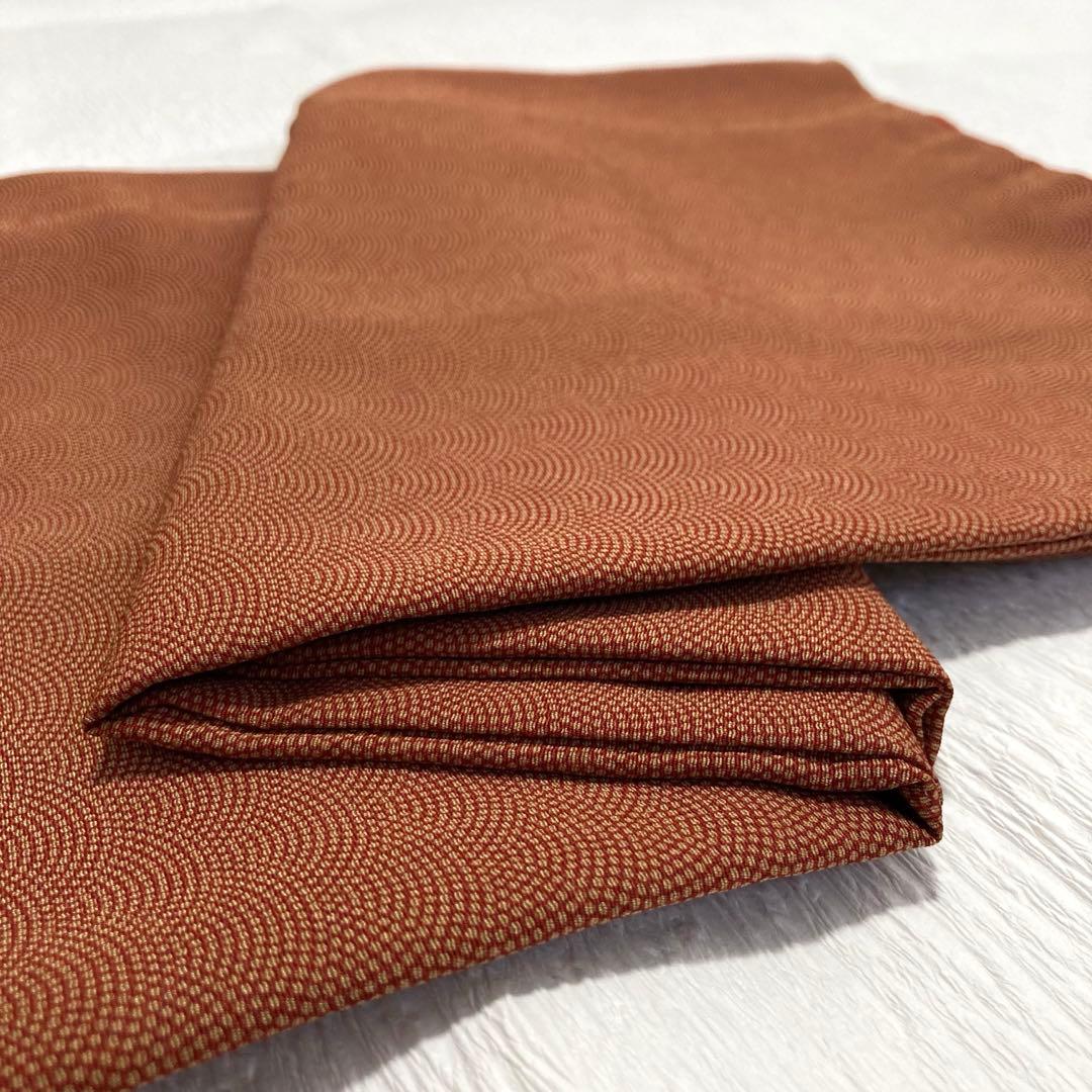 【美品✨】東レシルック　さんび　高島屋扱　洗える着物　江戸小紋　青海波　赤茶B8