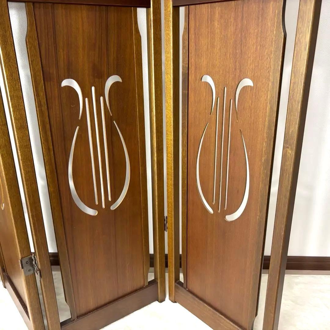 美品 アンティーク ４連パーテーション 木製スラットデザイン 間仕切り 家具