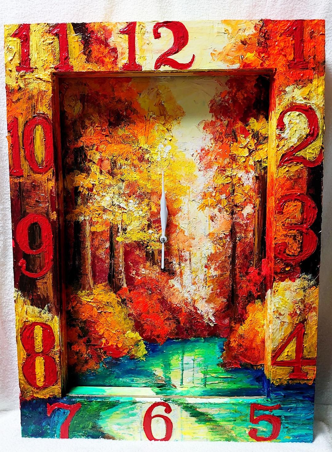 油絵 絵画 時計【紅葉の湖】