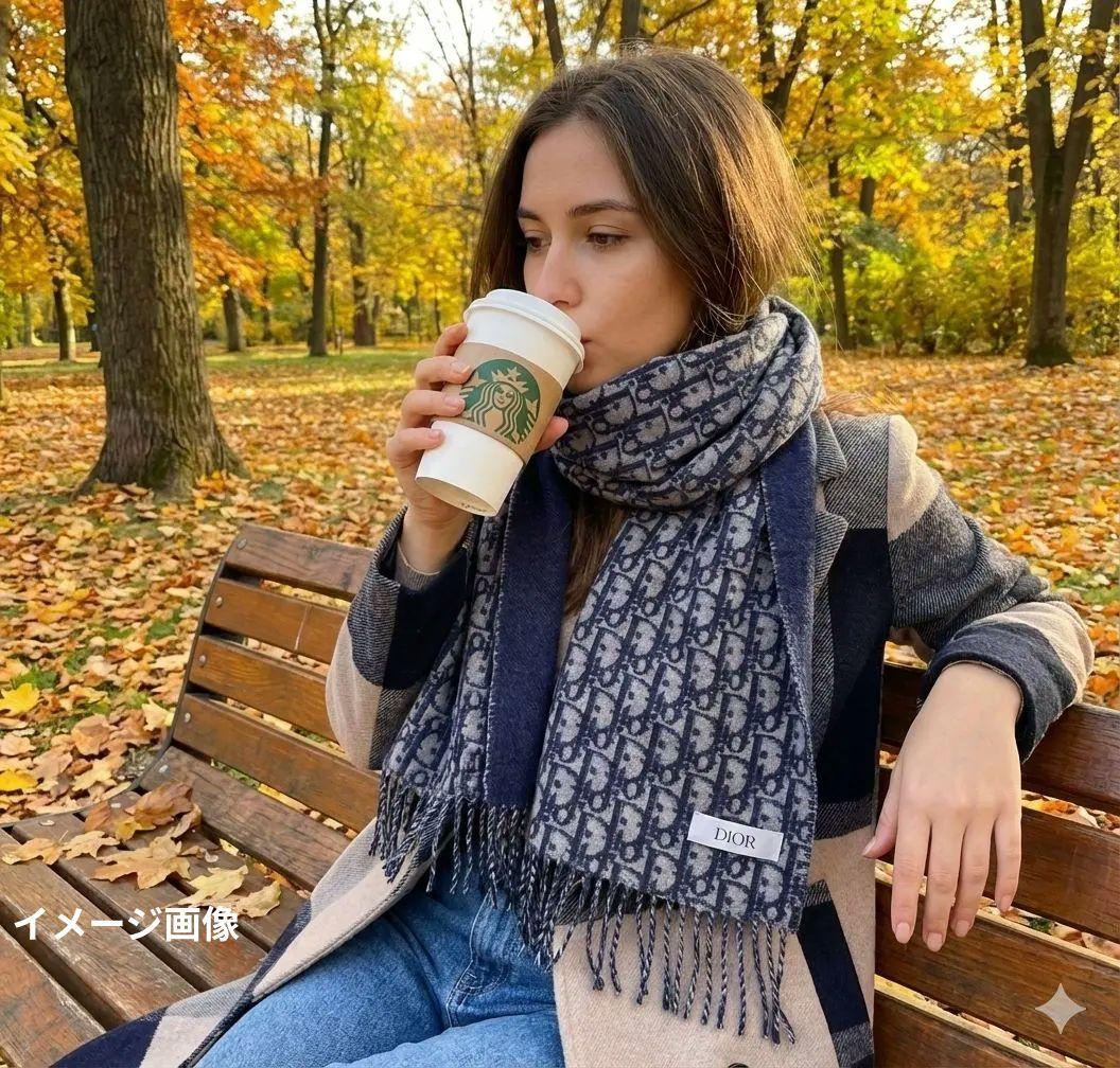 クリスチャンディオール　ウールxカシミア　オブリーク フリンジマフラー