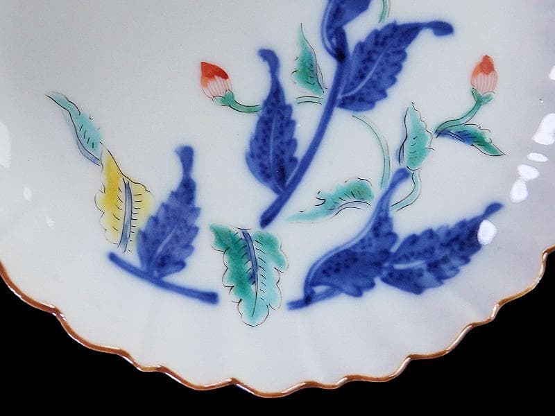 大聖寺伊万里　色絵　芥子の花図　輪花　５寸皿　F345AS-fbtz