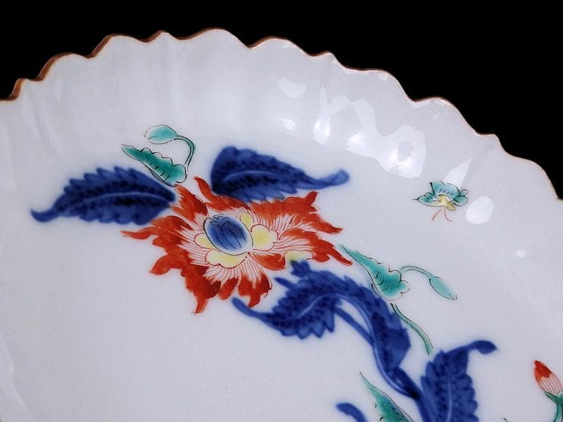 大聖寺伊万里　色絵　芥子の花図　輪花　５寸皿　F345AS-fbtz