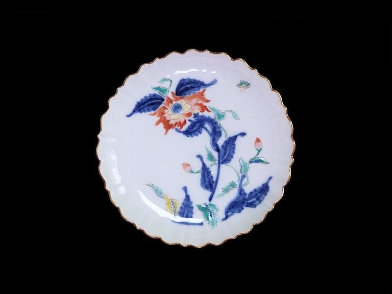 大聖寺伊万里　色絵　芥子の花図　輪花　５寸皿　F345AS-fbtz