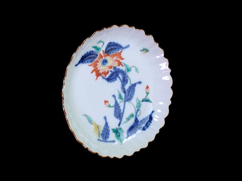 大聖寺伊万里　色絵　芥子の花図　輪花　５寸皿　F345AS-fbtz