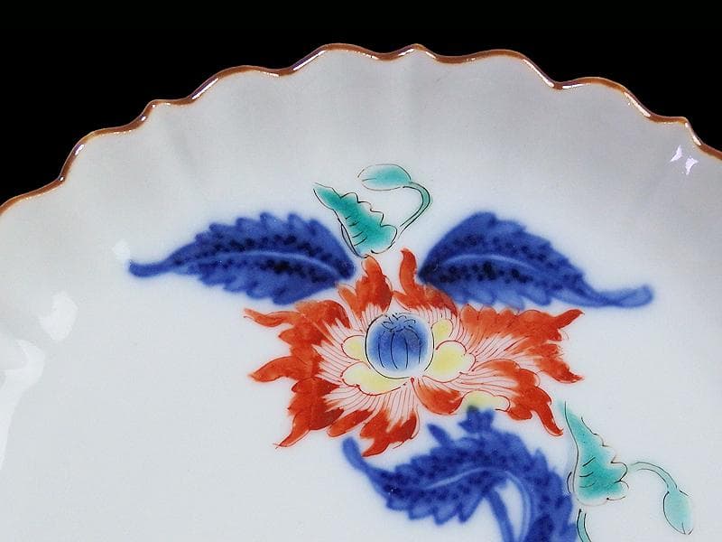 大聖寺伊万里　色絵　芥子の花図　輪花　５寸皿　F345AS-fbtz
