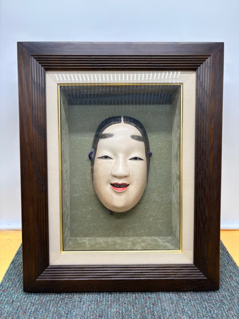 能面　工芸品　額入り　『陽春』　お面　女系　村雨?　f922