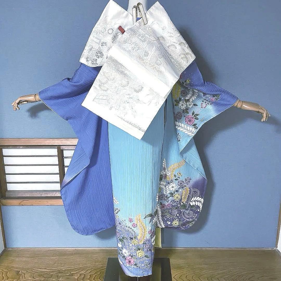 振袖フルセット　高身長　新品友禅　辻ヶ花　成人式振袖　振袖　裄丈69 しつけ糸付