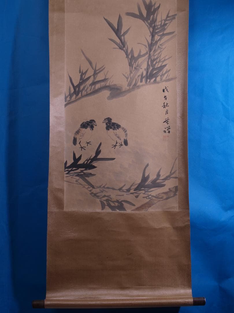 蔵整理品　中国清時代掛け軸　肉筆水彩絵　骨董品I1542A13-1