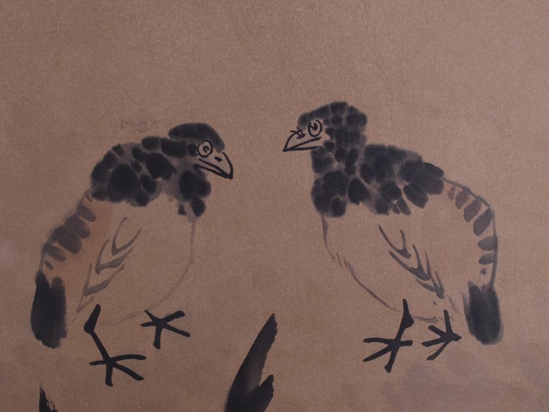 蔵整理品　中国清時代掛け軸　肉筆水彩絵　骨董品I1542A13-1