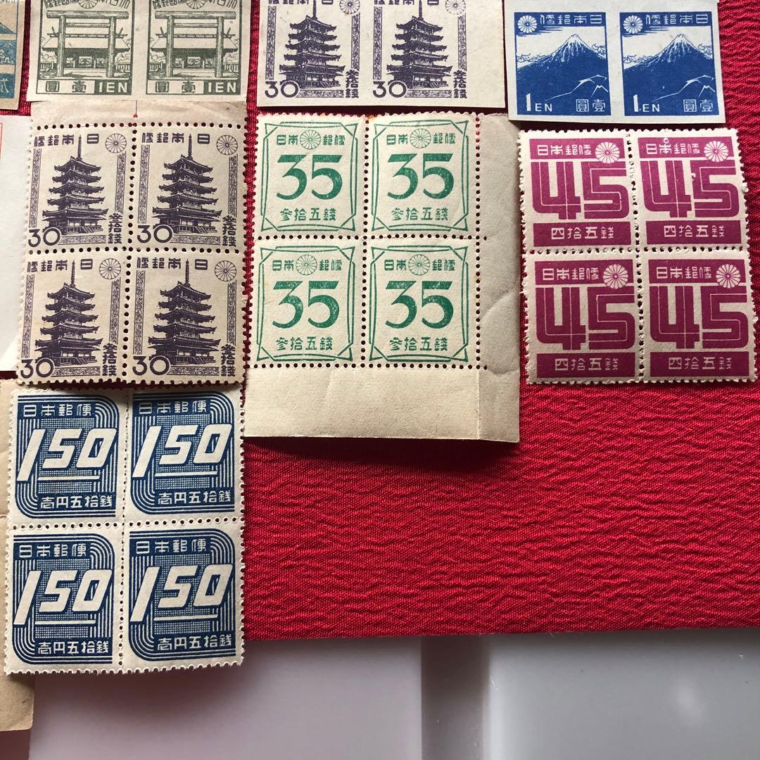 昭和12年〜26年銭単位昭和切手、新昭和切手の銭単位切手28種×4枚田型112枚