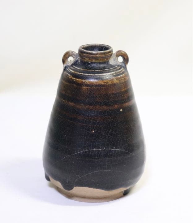 中国　黒釉蓋耳小瓶　送料込み1220