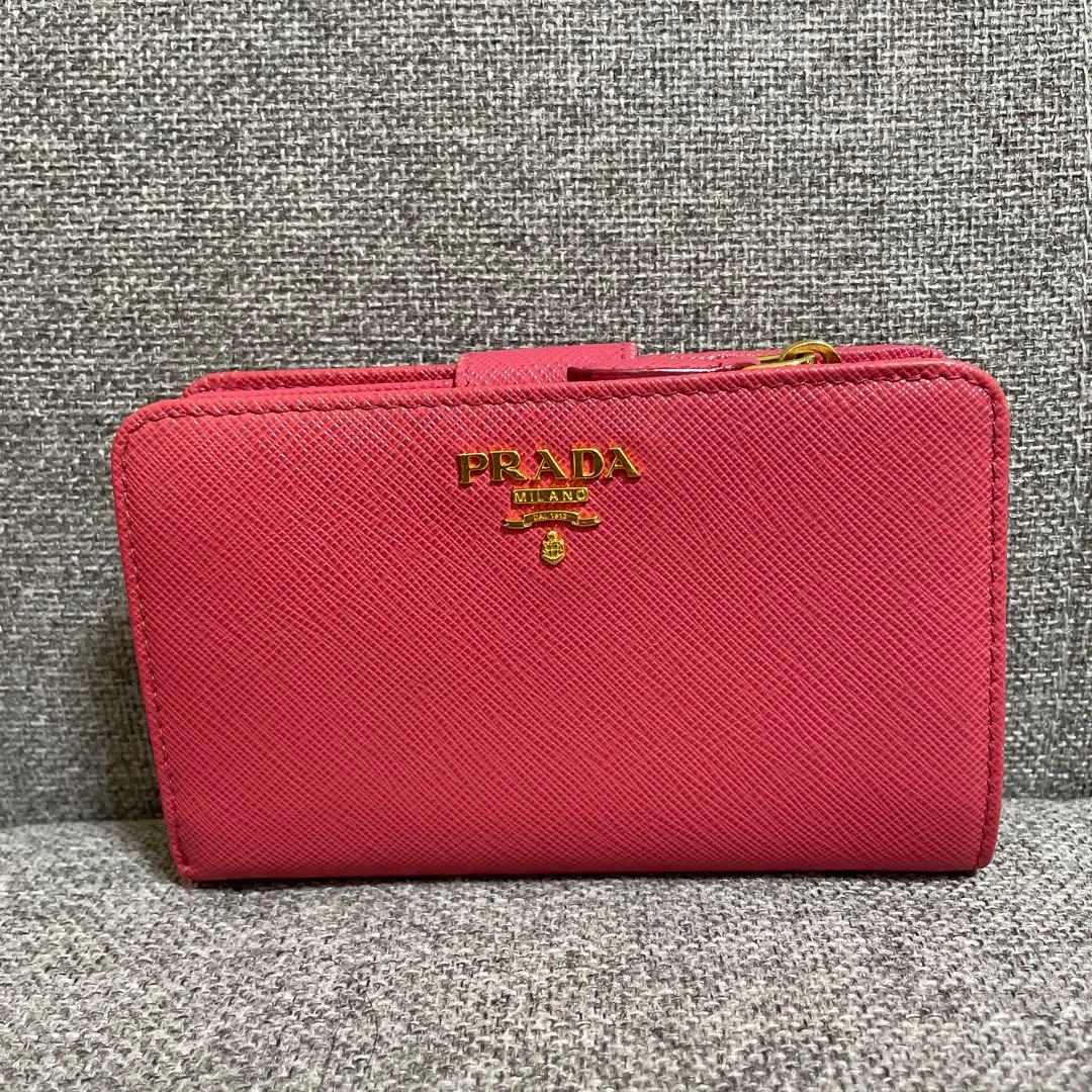 PRADA プラダ 二つ折り財布 マルチカラー ピンク