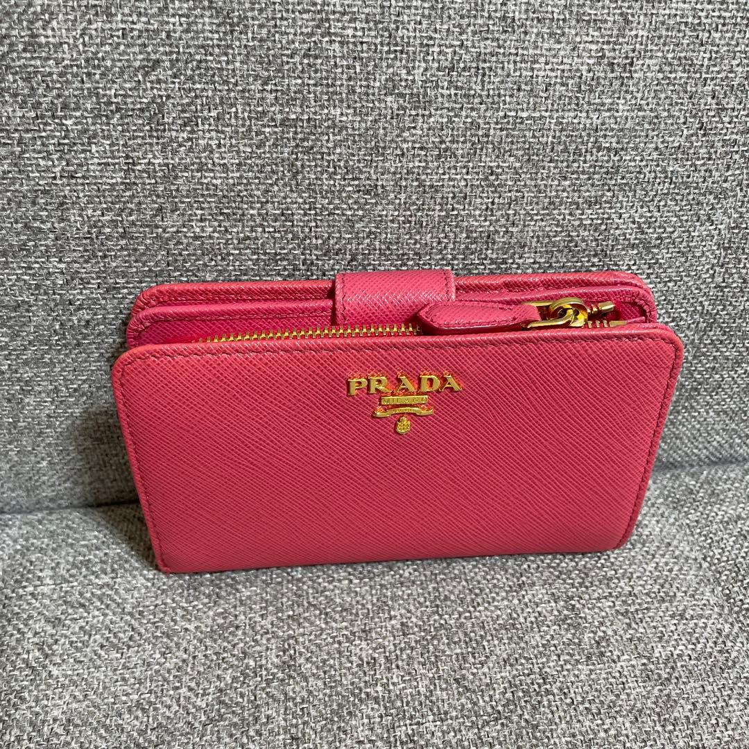 PRADA プラダ 二つ折り財布 マルチカラー ピンク