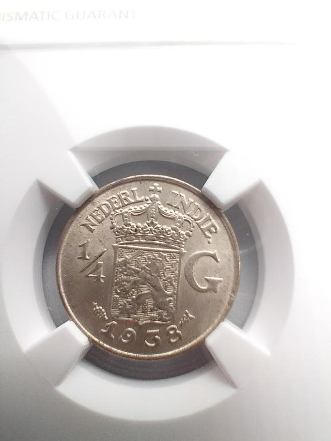 NGC MS63 1938 オランダ領インド 1/4G銀貨