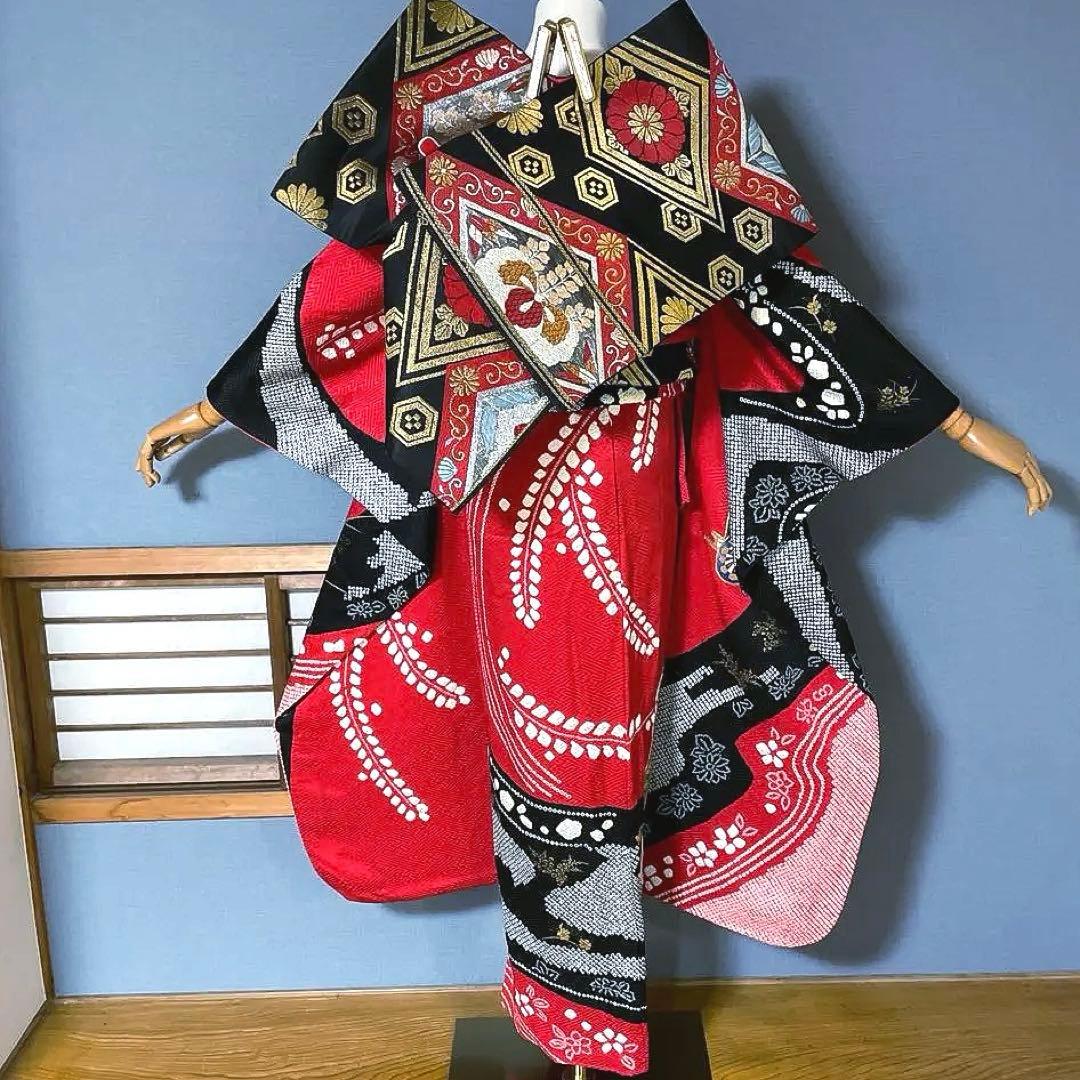 振袖フルセット　染分け　手絞り　手刺繍　成人式振袖　振袖　裄丈67