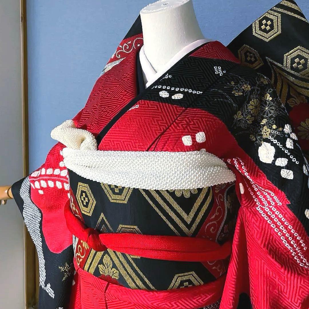 振袖フルセット　染分け　手絞り　手刺繍　成人式振袖　振袖　裄丈67