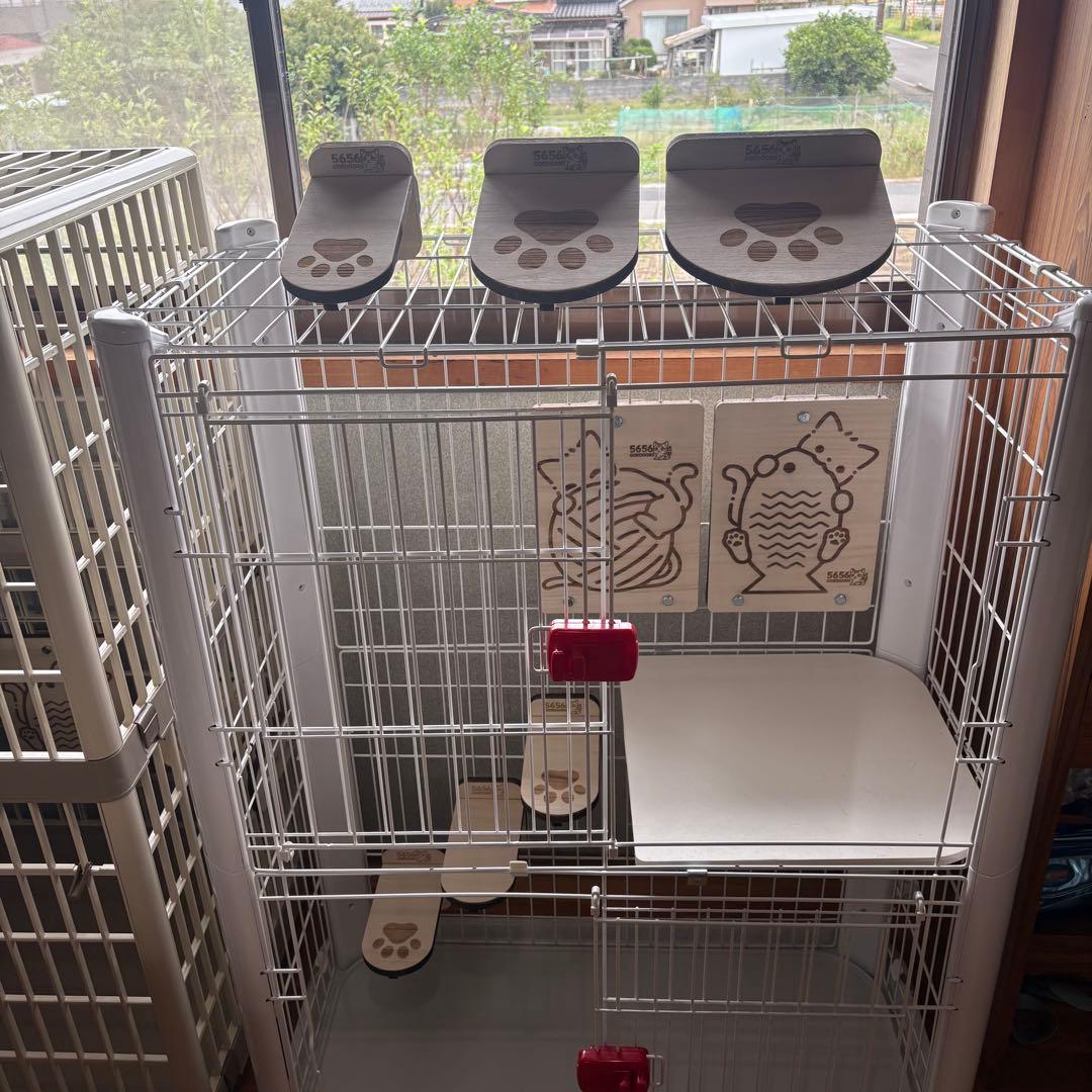 キャットケージ用ステップ(小)3個＆木製つめとぎパネル2枚セット