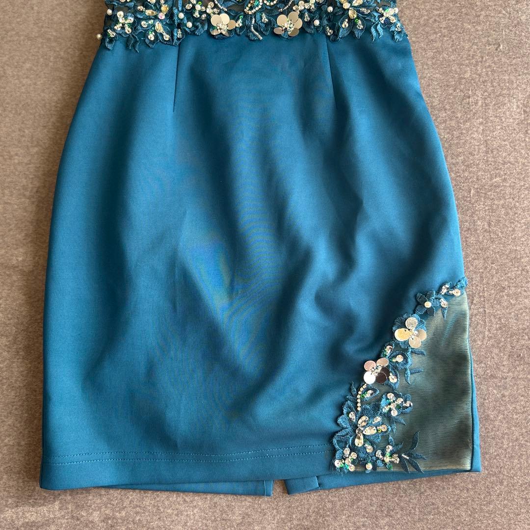 エンジェルアール　ブルー　ナイトドレス　キャバドレス　ビジュー　フラワー　ドレス