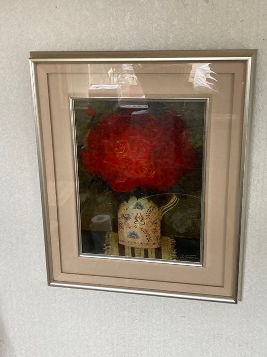 スペイン壷と薔薇 田村一 F6号 油絵 油彩 絵画 肉筆 裏サイン有