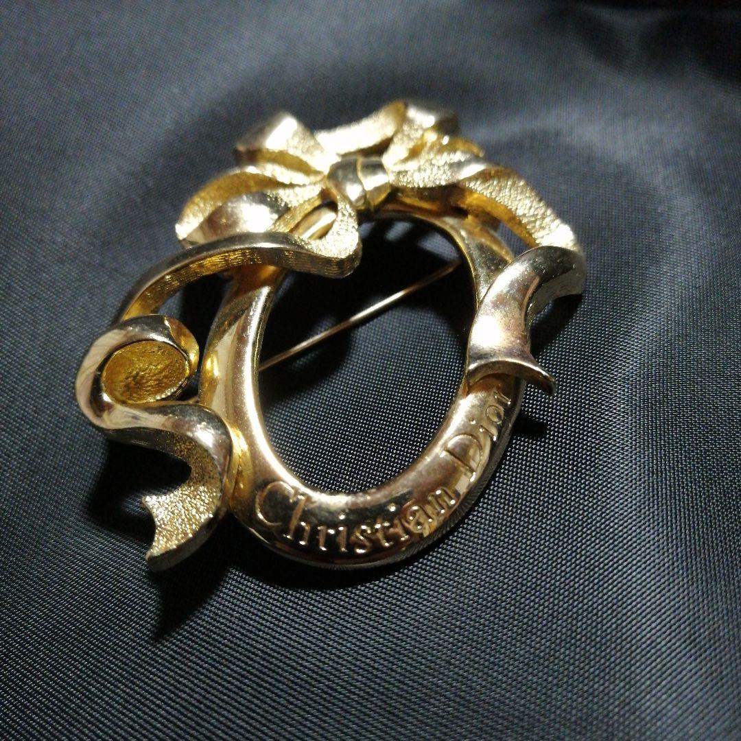 Christian Dior ゴールド リボン ブローチ