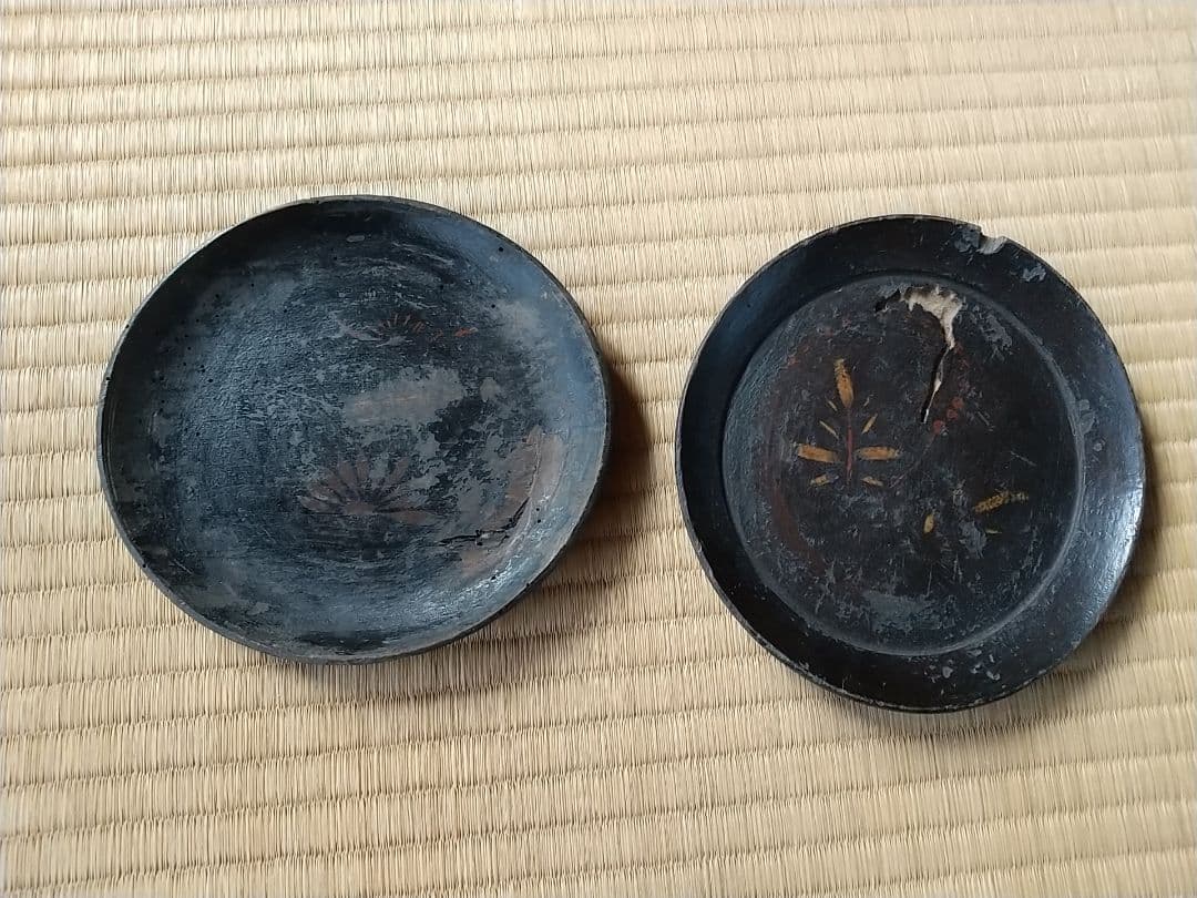 江戸時代 漆絵 木皿 古民藝 2枚セット 古道具