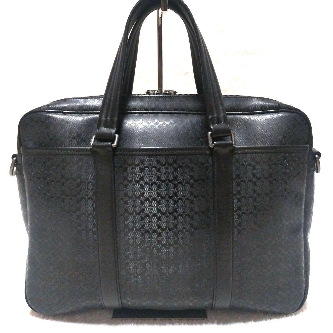 【美品】コーチ F70850 ヘリテージ シグネチャー 2way ビジネスバッグ