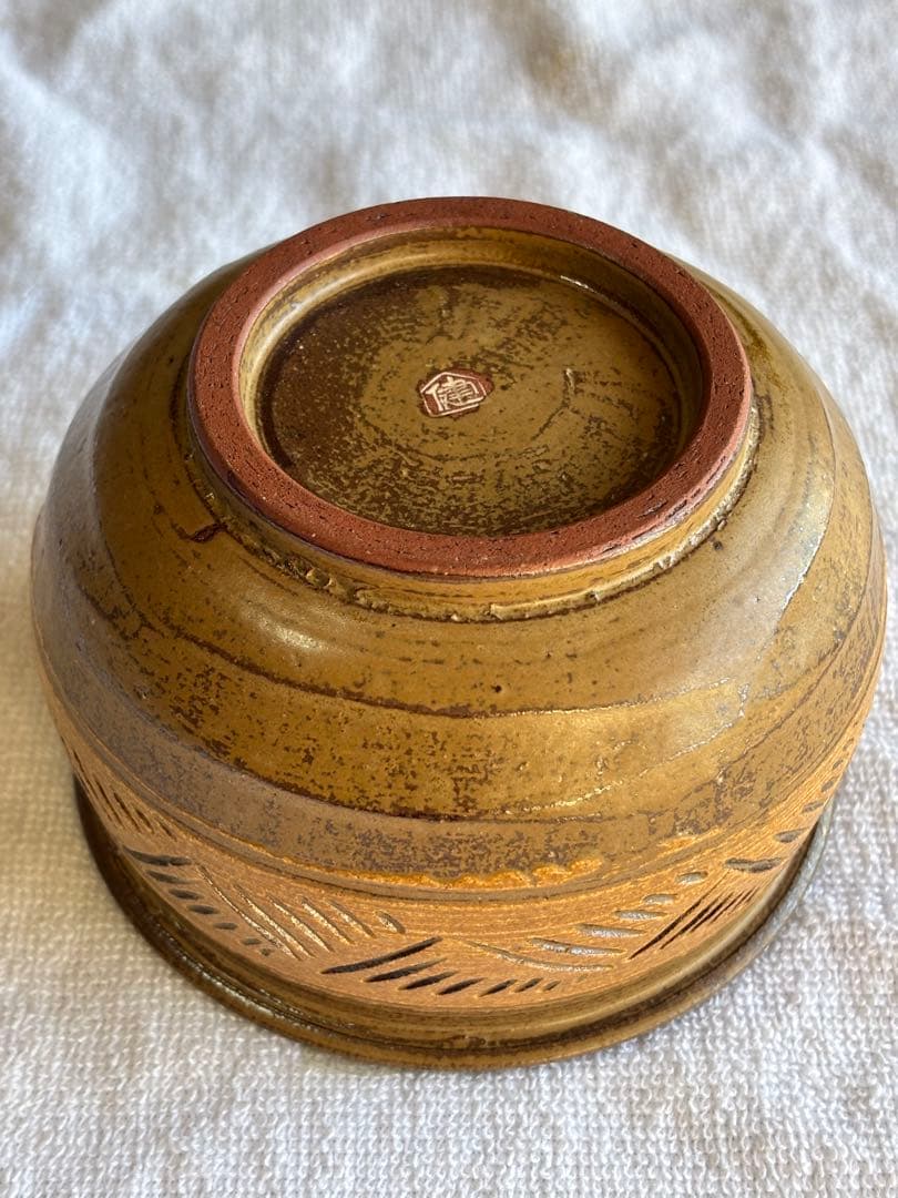 京焼　茶道具　彫三島建水　アンティーク置物