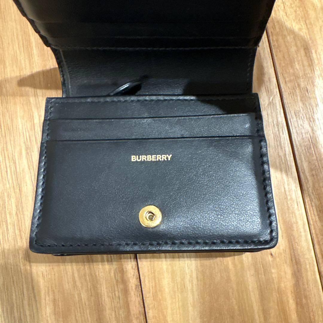 バーバリーBURBERRY　コンパクト財布 　バーバリーチェック　ブラックレザー