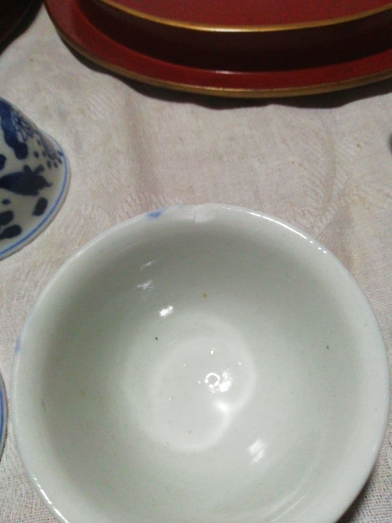 ♪時代九谷染付 煎茶揃い　朱漆茶櫃共