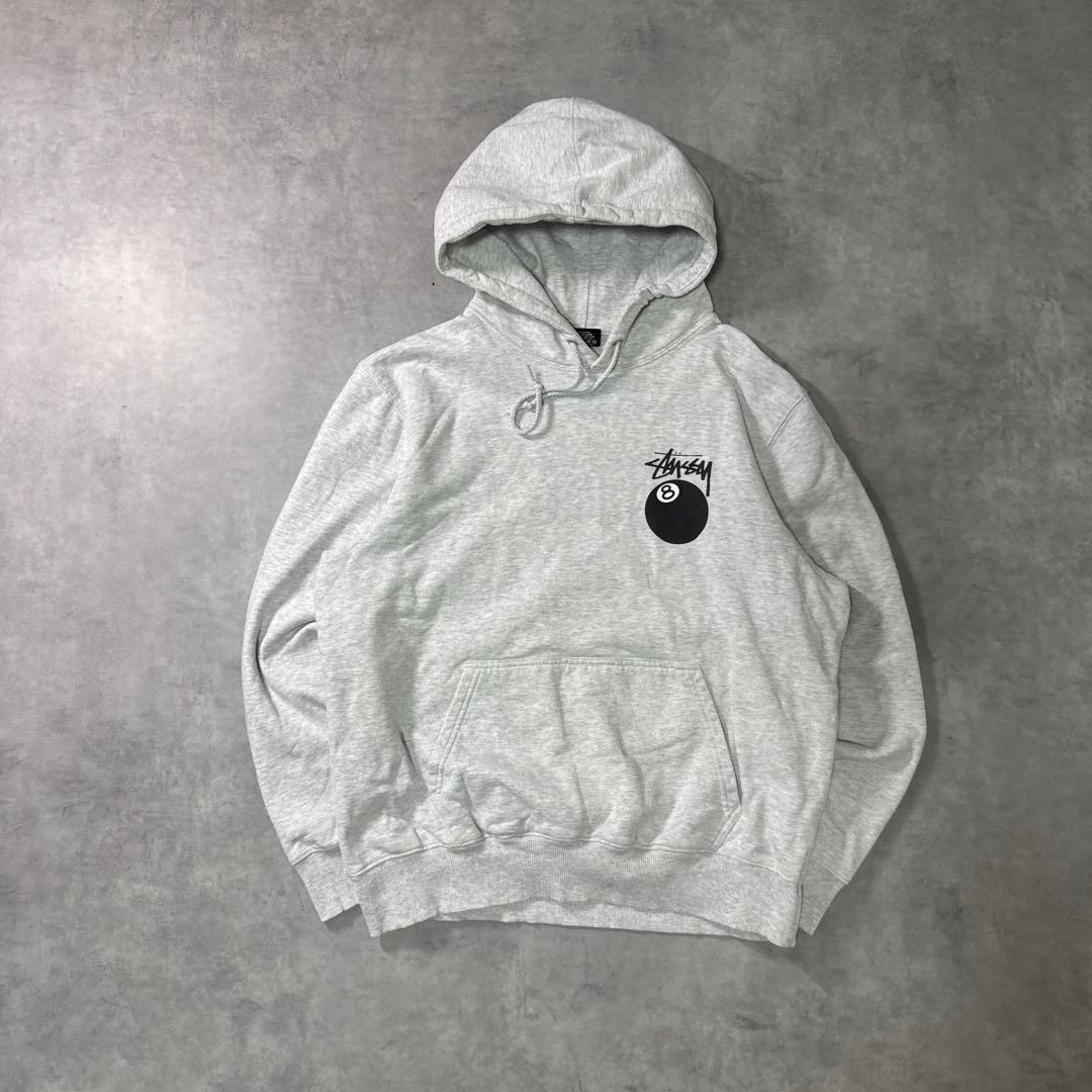 STUSSY 8ボール パーカー ステューシー フーディ 両面ロゴ グレー M