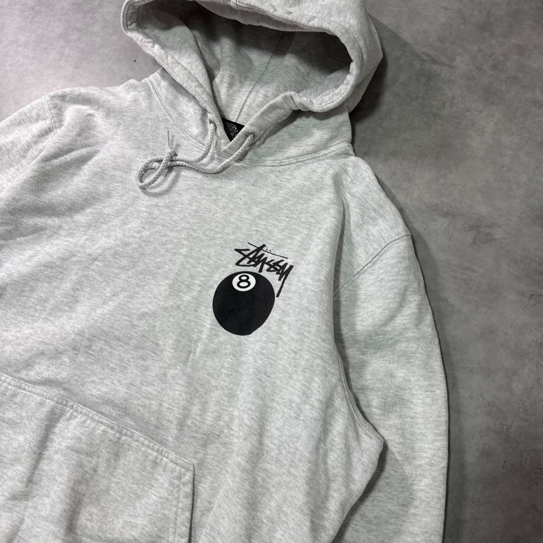 STUSSY 8ボール パーカー ステューシー フーディ 両面ロゴ グレー M
