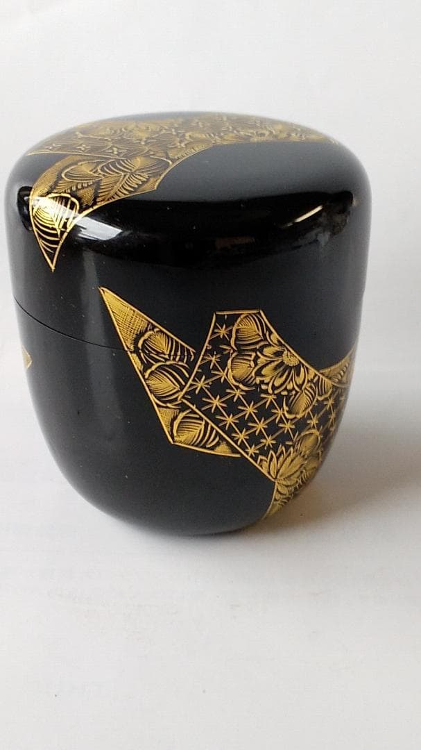 輪島塗 加門彰 作『 棗 扇面乃図 沈金 』漆器 漆芸 茶道具 共箱 共布 新品