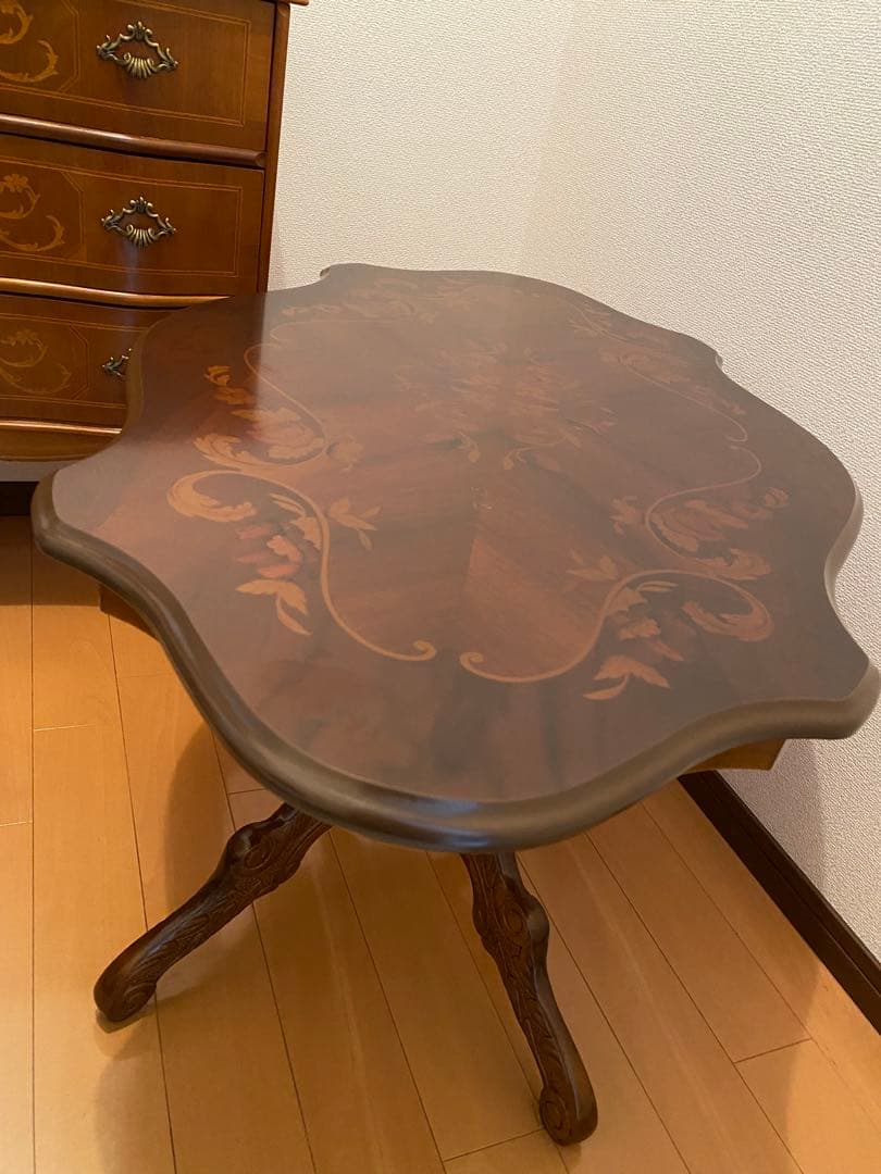 猫脚　象嵌イタリア製　木製テーブル