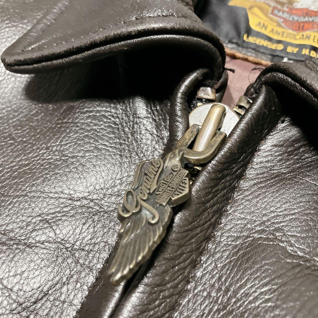 ハーレーダビッドソン ライダースジャケット 襟 キルティング ダークブラウン L