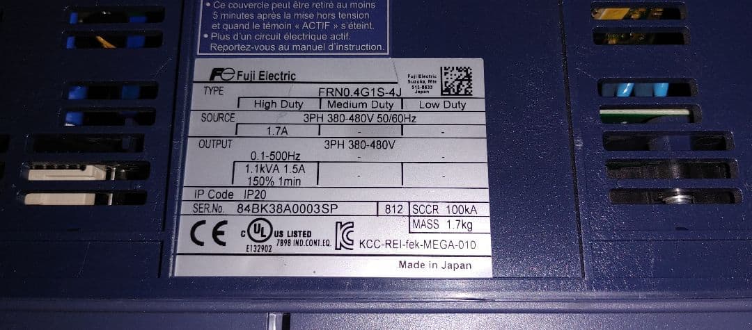 ③ 0.4　富士電機インバータ　FRN0.4G1S-4J