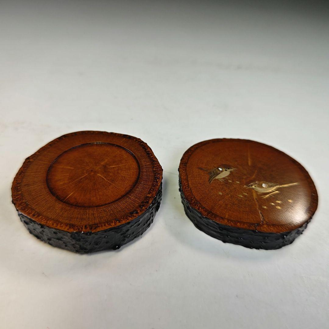 イ801 香合『中林星山作』『竹　雀すずめ蒔絵　香合　共箱』茶道具　漆塗