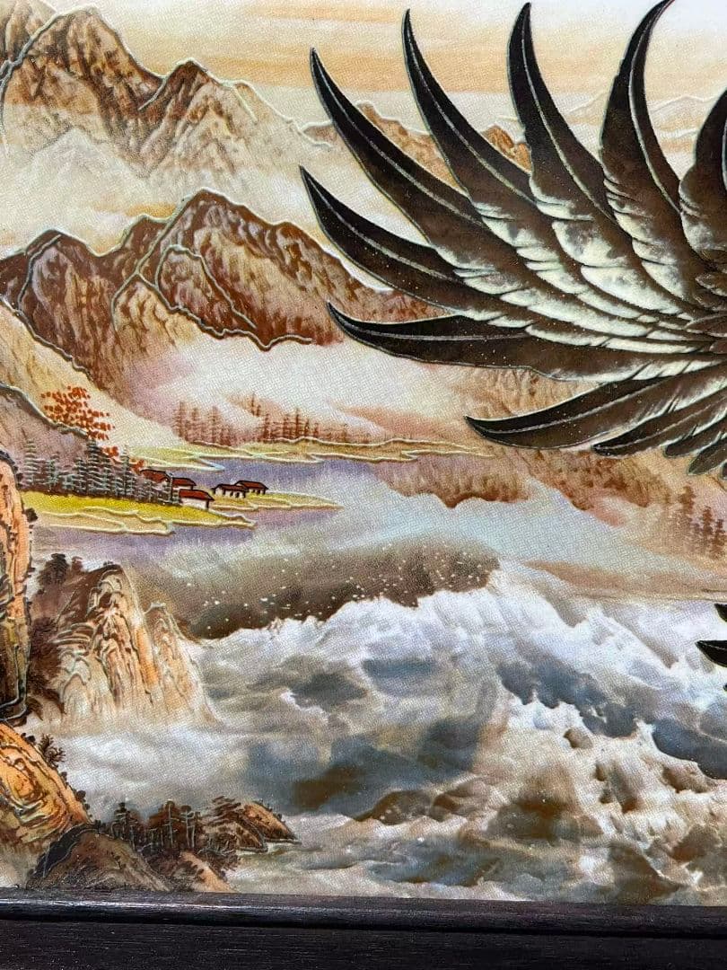 景徳鎮パステル磁器板画大展鴻図 掛屏 応接間 書斎 茶室 雄鷹装飾品 工芸品置物