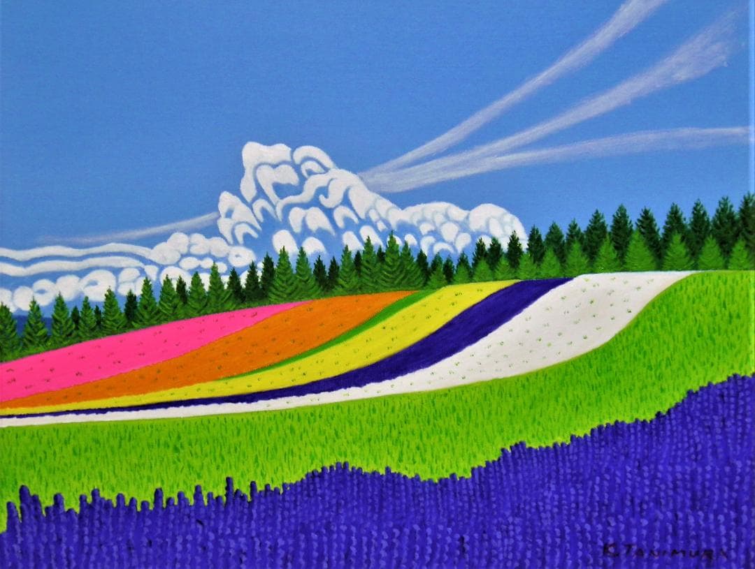 ★美瑛・富田ファームの花畑・肉筆油彩画・F6キャンバス