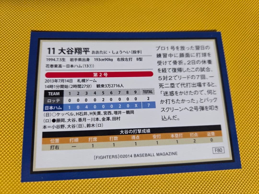 BBM2014 日本ハム 大谷翔平 1st~3WIN 1st~3HR 6枚セット