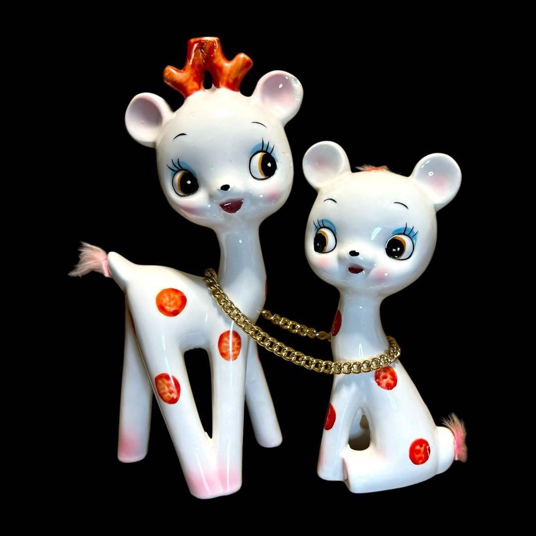 《入手困難》昭和レトロ 内藤ルネ 陶器製バンビ親子セット 置物