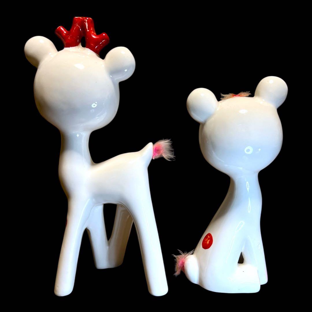《入手困難》昭和レトロ 内藤ルネ 陶器製バンビ親子セット 置物