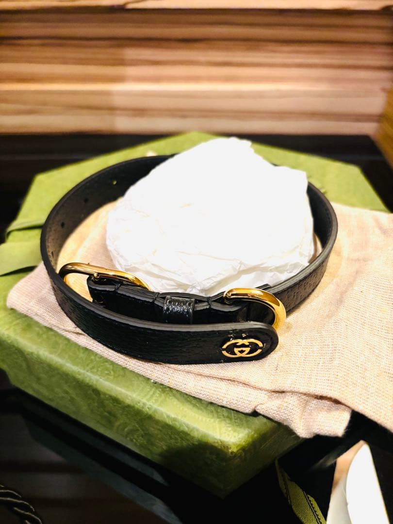 GUCCI ブラック レザー 首輪とリードセット新品未使用品